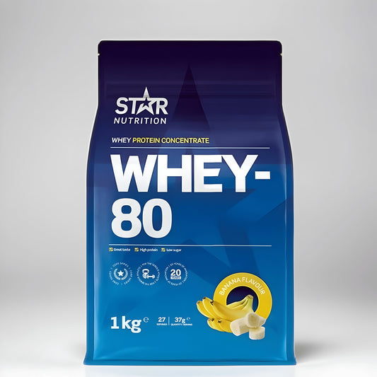 WHEY-80 PROTEINPULVER 1 KG - BANAN - VYLATE.NO
