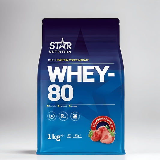 WHEY-80 PROTEINPULVER 1 KG - JORDBÆR - VYLATE.NO